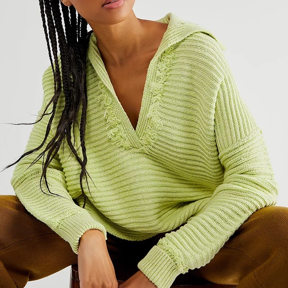 Free People Marie Pullover Sweater Lime XS $108 - Picture 4 of 6